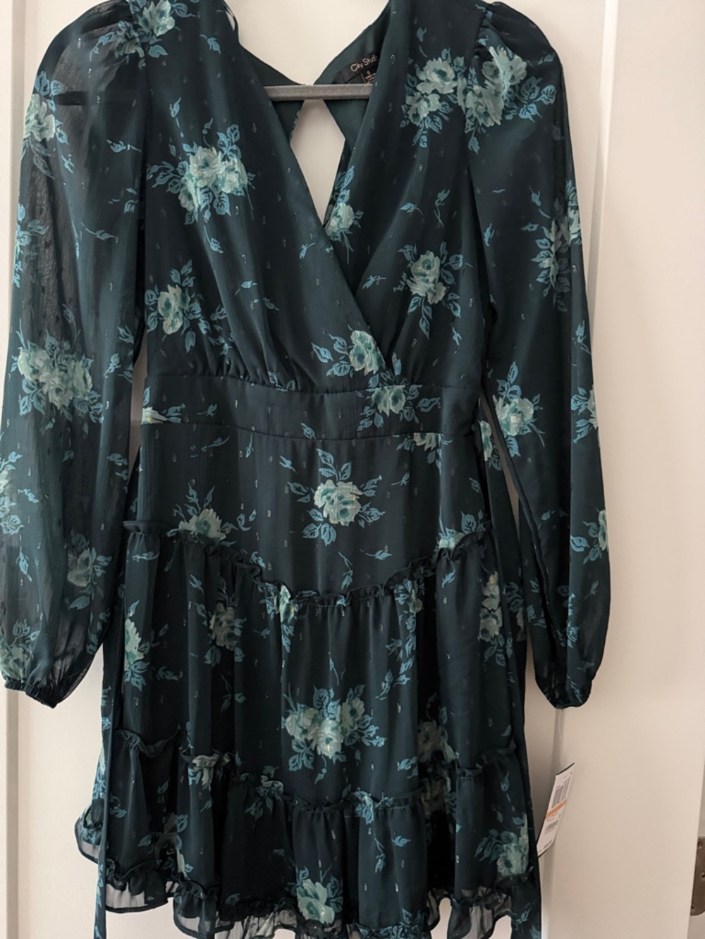 City Studio Dark Green Floral Tiered Wrap Dress